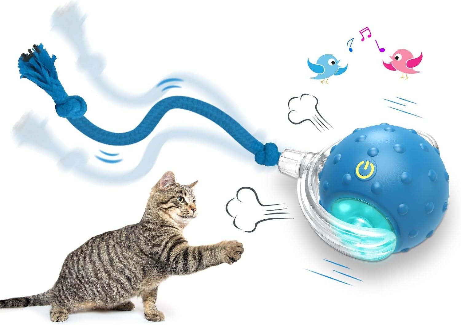 Giociv Interactive Cat Toys Ball for Indoor Cats Fast Rolling on Carpet, Chirping & Motion Activate Cat Toys (Blue)