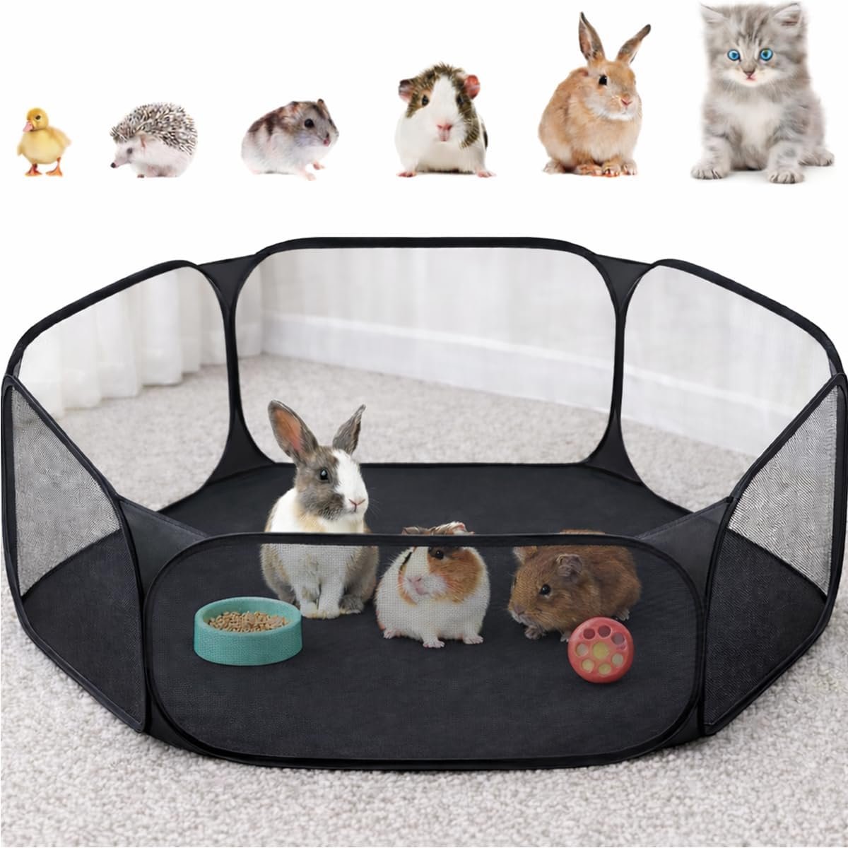 Amakunft Small Animal Playpen, Pop-Up Portable Play Yard for Guinea Pigs, Rabbits, Hamsters, Hedgehogs, Foldable Exercise Fence with Breathable Mesh for Indoor Outdoor Use