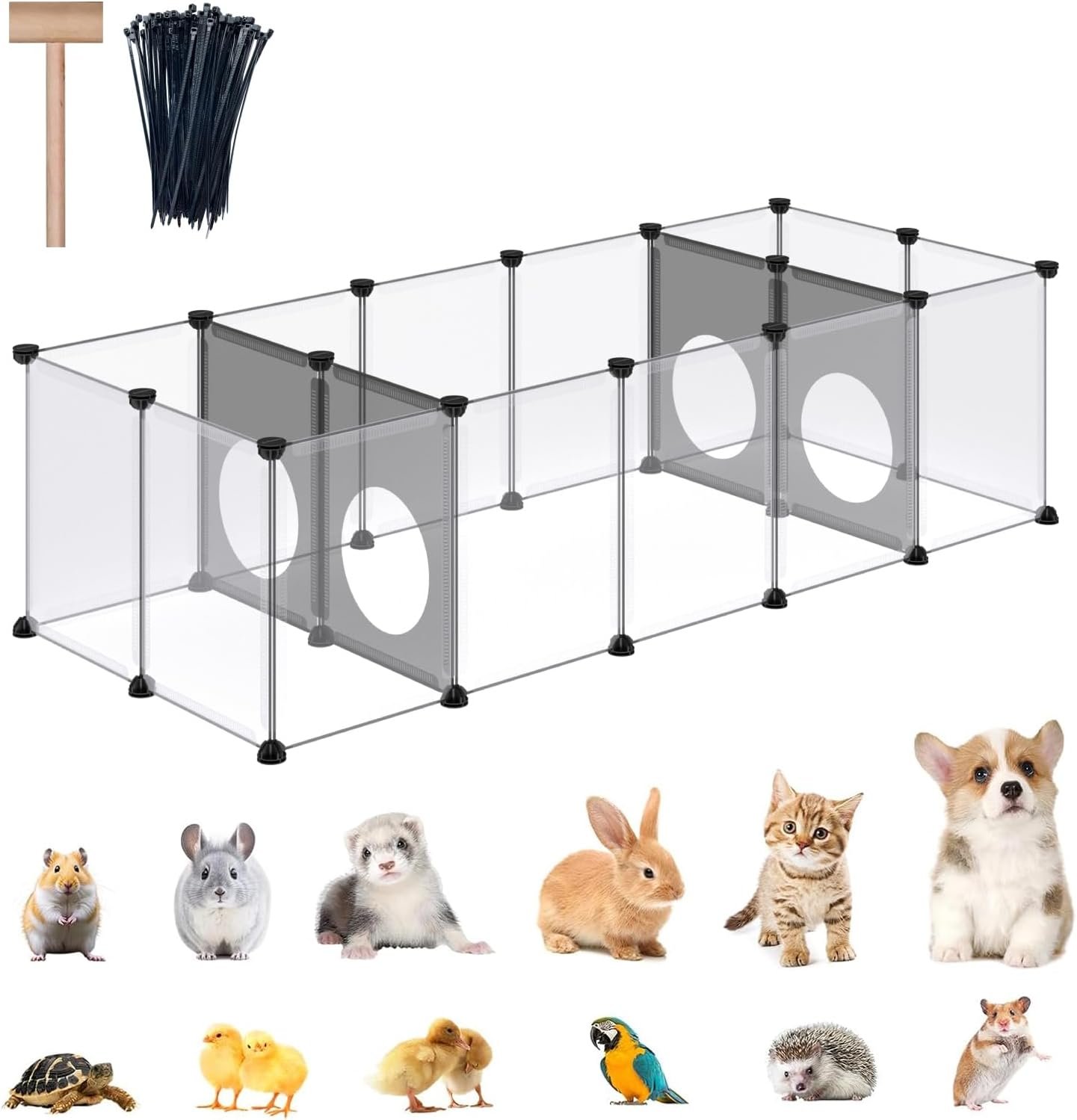 DINMO 18 Panels Bunny Playpen, Game Holes Design, 61.4 x 25.4 x 16.4 inches