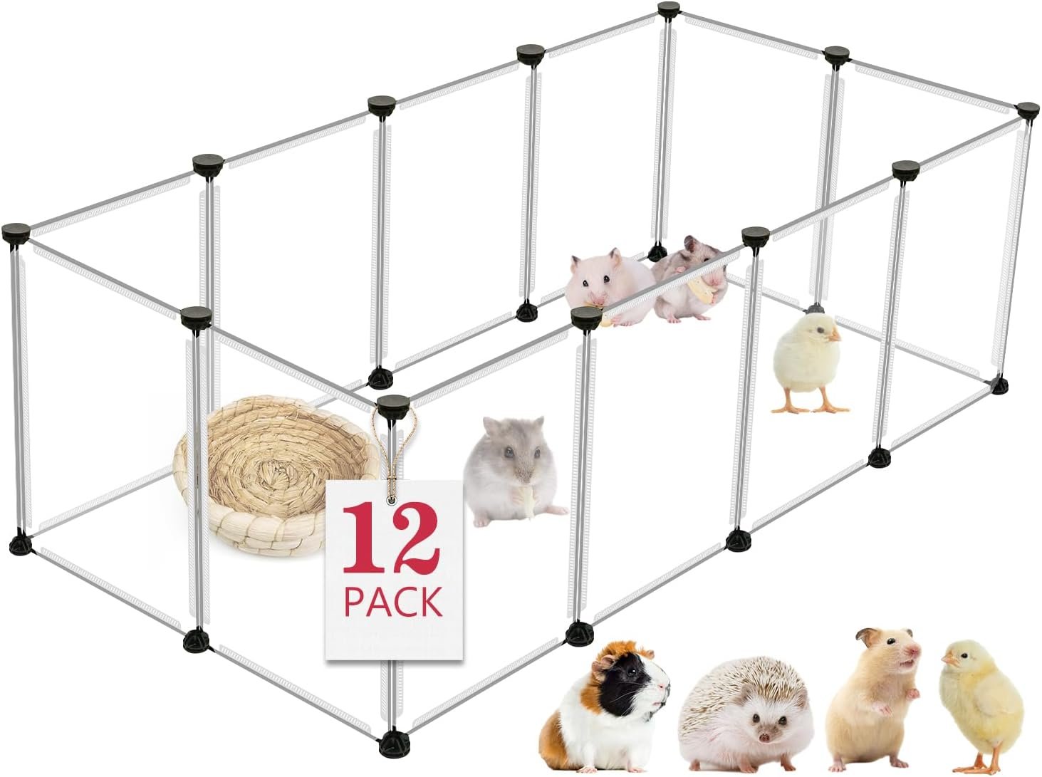 VISCOO 12 Panels Small Animals Playpen,48″x24″x16″ Portable Pet Playpen | Puppy Play Pen Indoors Outdoor,Pet Fence for Guinea Pigs,Bunny,Ferrets,Hamsters,Hedgehogs,Plastic Enclosure
