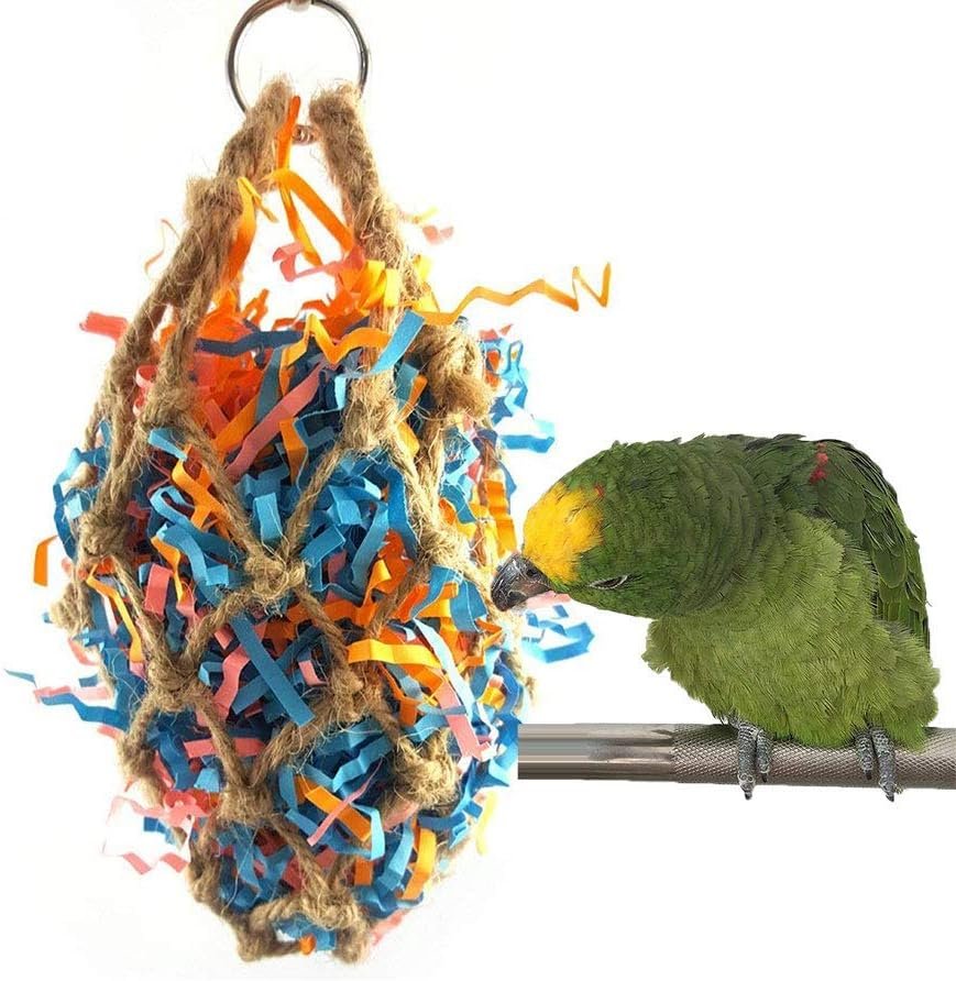 Wontee Bird Shredding Crinkles Foraging Toys Jute Mesh Bag for Cockatiel, A