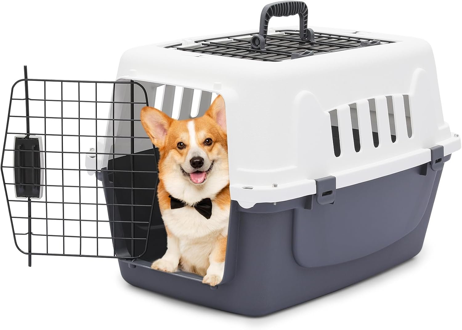 Athena Collection 22″ Hard-Sided Travel Pet Carrier for Small Dogs and Cats | Plastic Dog Crate with 2-Door Top & Front Load, Ventilation, Security Lock, Cat Dog Carrier for Pet, up to 22lbs, Grey