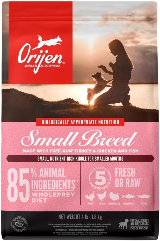 ORIJEN Grain Free WHOLEPREY Dry Dog Food Small Breed Recipe 4lb Bag | 85% Fresh or Raw Ingredients, Grain Free, High Protein, Made in the USA, Nourishing Organs, No Corn, Soy or Wheat