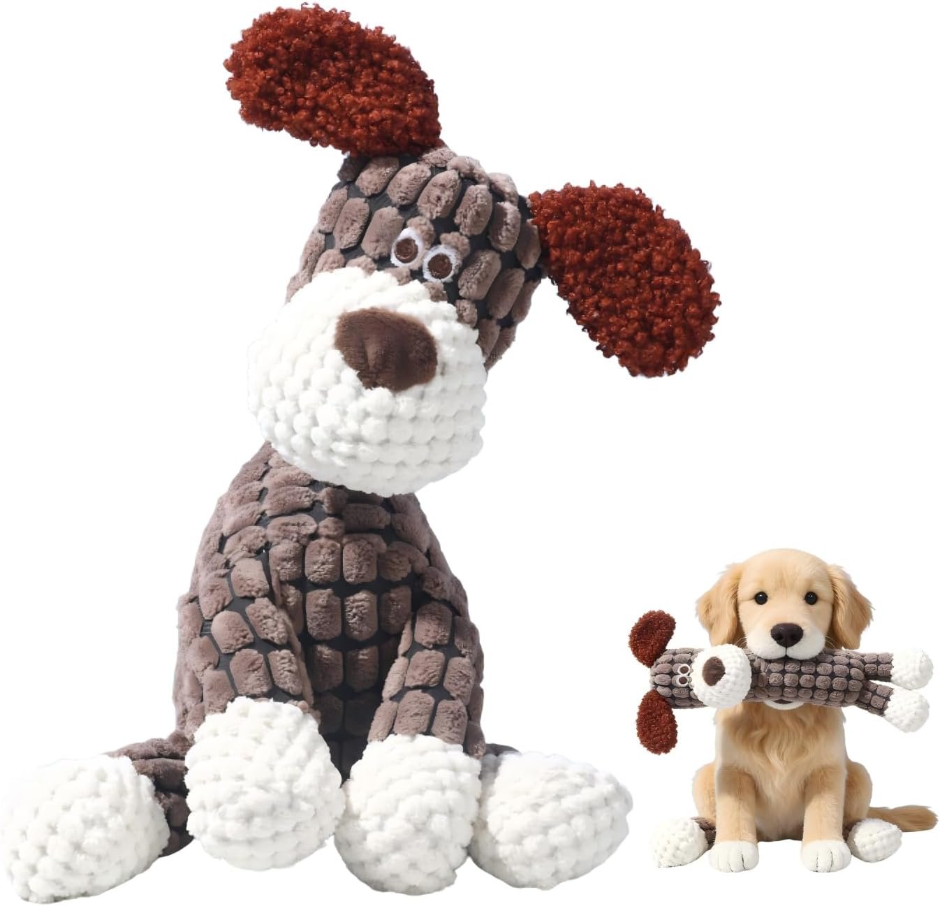 2026 New Dog Toys, Indestructible Plush Dog Toys for Aggressive Chewers, Squeaky Durable Chew Toy for Small Medium Large Dogs, Durable Teething Toys (Brown)