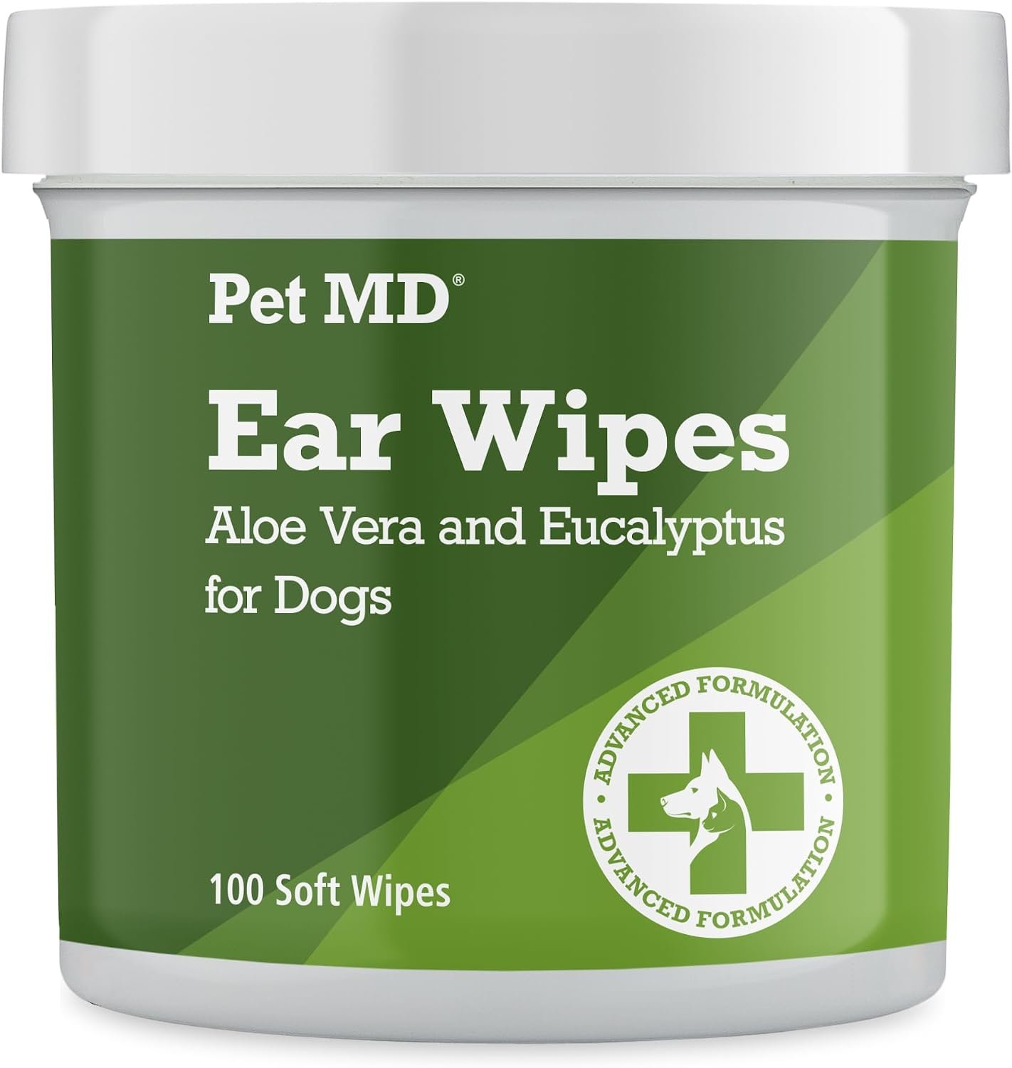 Pet MD Dog Ear Cleaning Wipes – Otic Cleanser for Dogs – 100 ct | Soothing Ear Care with Aloe Vera & Eucalyptus, Regular Wipes