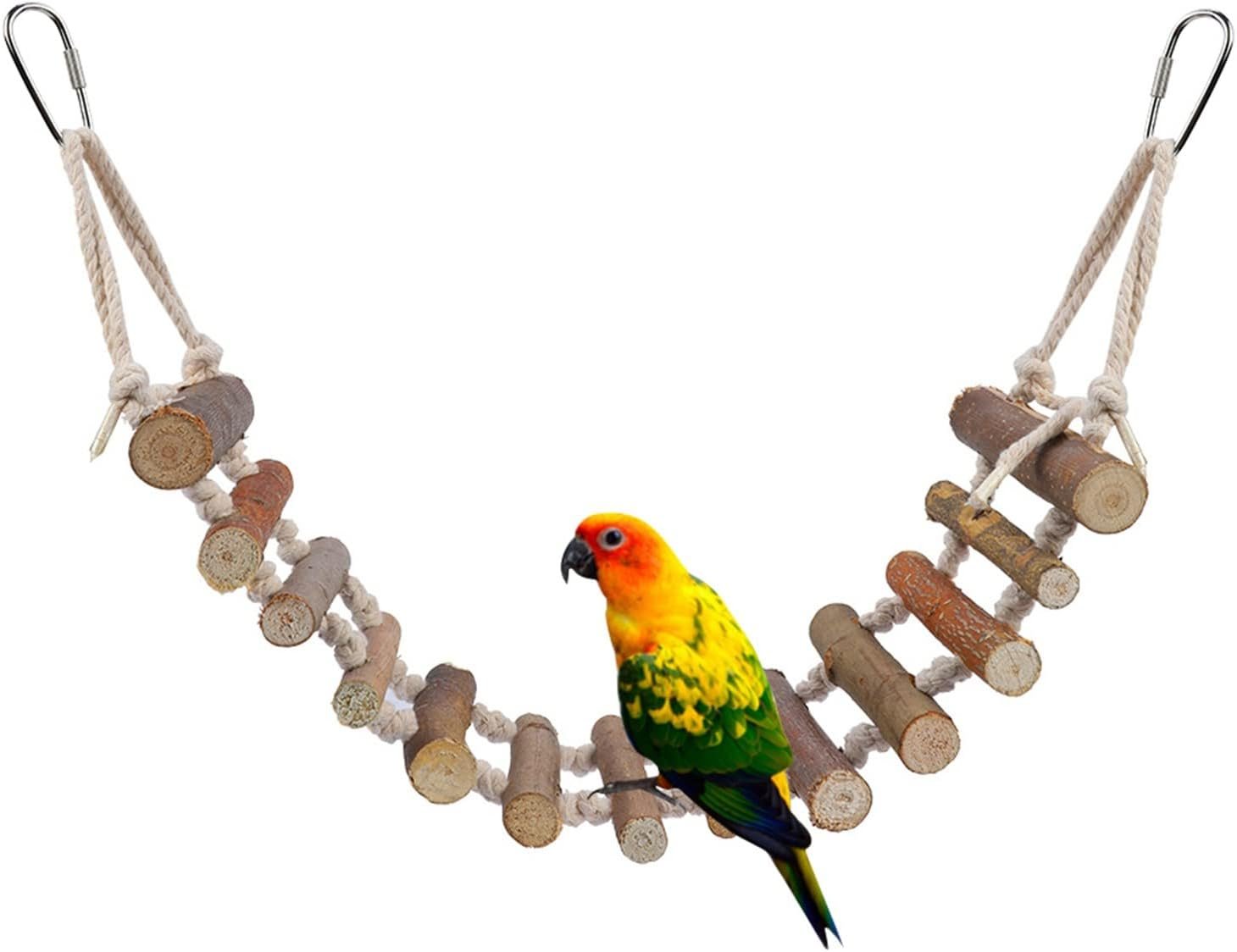 Joyzan Rope Ladder Bird Toy, Natural Wooden Swing Chewing Bridge Birdcage | Pet Hanging Step Climbing Ladder Bridge Wood Stairs Cage Lovebirds Rodent Parakeet Parrot Cockatiel Gecko Hermit Crab