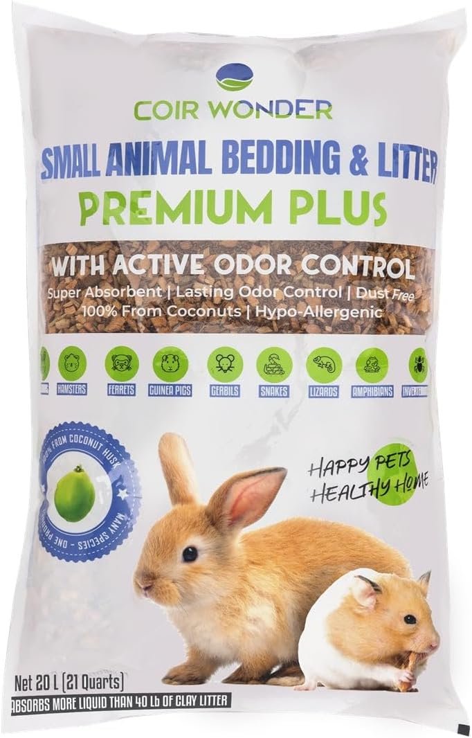 Coir Wonder Small Animal Bedding – 20 L –– Coco Chip Fiber Bedding Substrate for Guinea Pig, Hamster, Rabbit, Bunny Litter, Tortoise, Turtle, Reptile, Snake Habitat – Activated Charcoal Odor Control