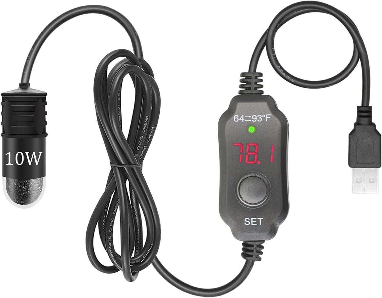 Mini Aquarium Heater 5V/2A USB 10W Small Fish Tank Heater for Tanks 1 Gal | Digital Display Thermostat Betta Heater with Dry-Run & Overheat Protection, Memory Function