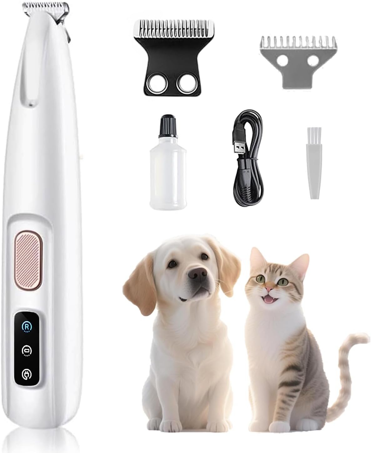 Electric Paw Trimmer for Dogs & Cats – Quiet Rechargeable Clipper with LED Light, 2 Wide Blades, Waterproof for Paws, Ears, Face, Rump – Multifunctional Pet Grooming Tool