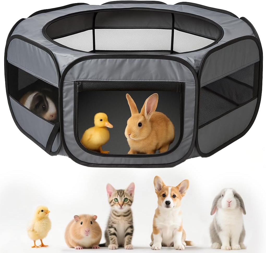 UWE Extra Large Small Animal Playpen, Waterproof Foldable Pet Pen,Dark Grey