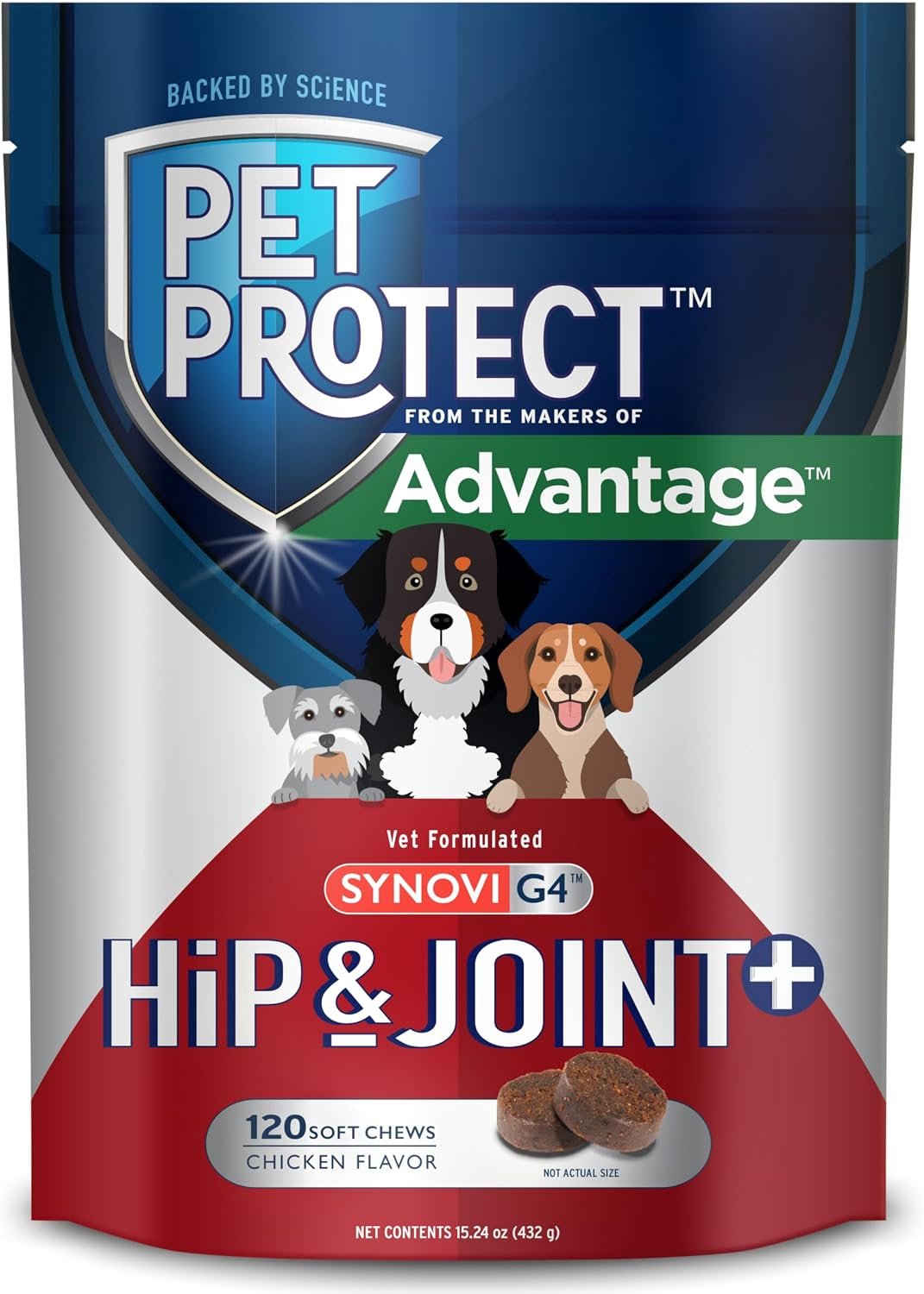 Pet Protect Hip & Joint+ Supplement for Dogs, Chicken Flavor 120ct