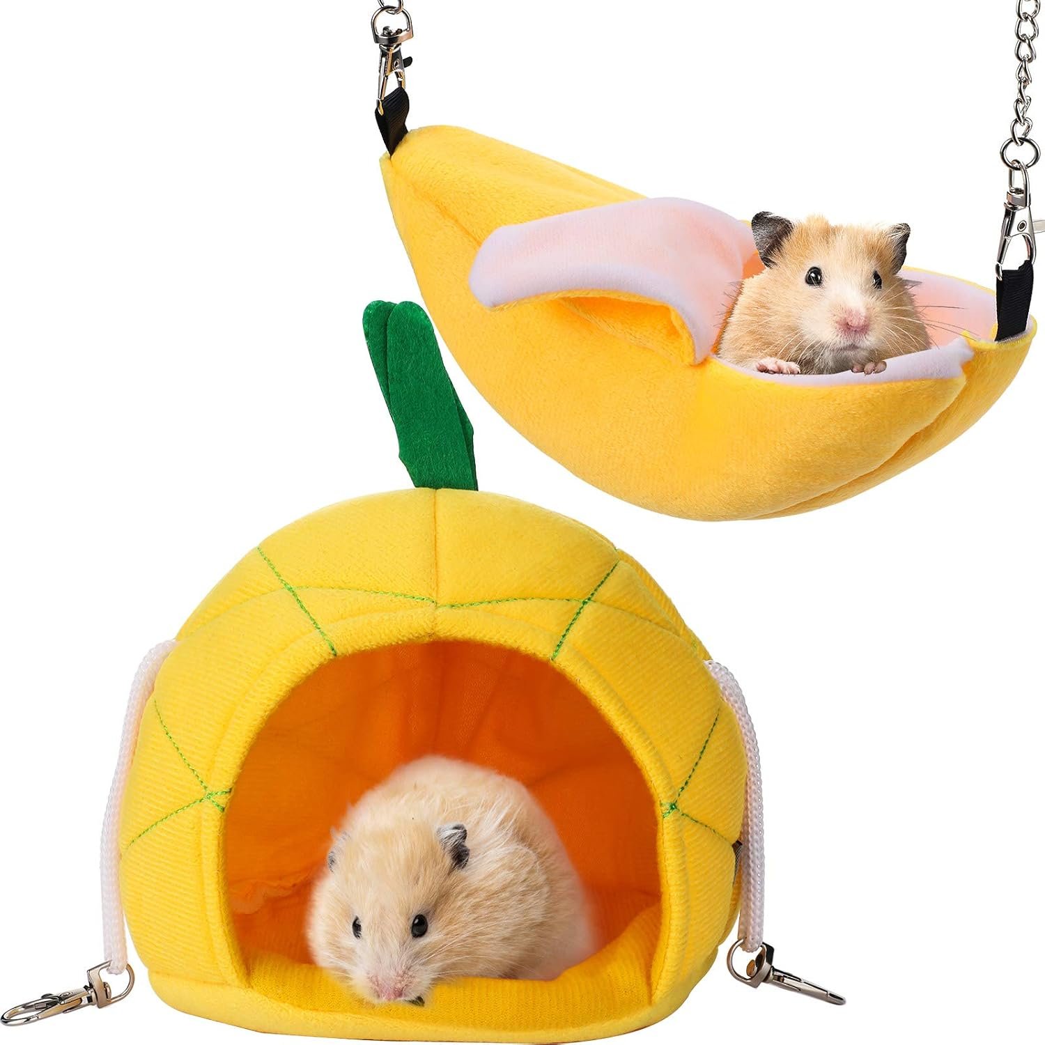 Jetec 2 Pcs Hamster Hammock Hanging Bed for Small Pets | Bed for Hamster Guinea Pig Rat Chinchilla, Banana Pineapple Hanging Nest, Sleep Play Hideout in Small Pet Cage