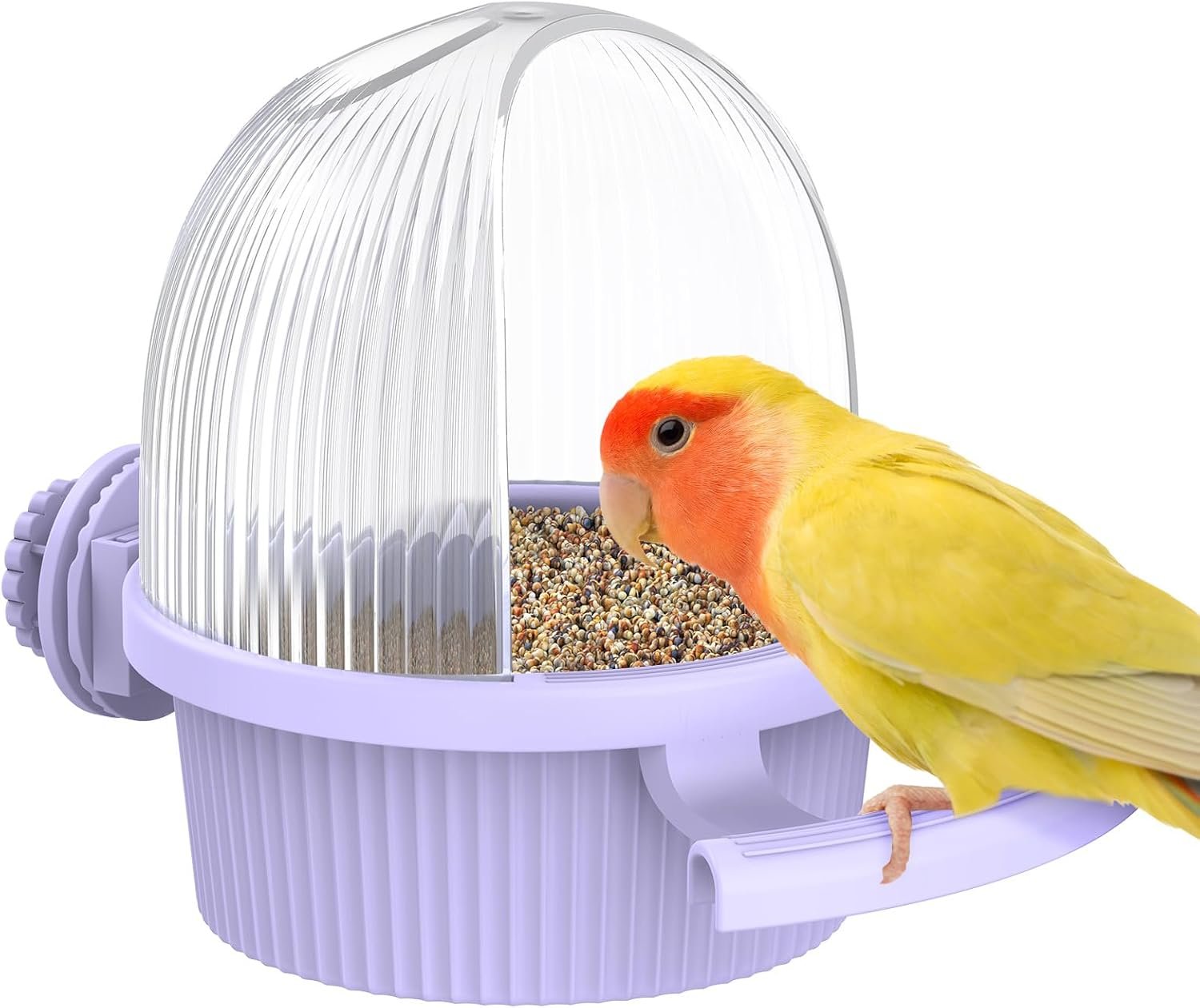 Pawfly No Mess Bird Feeder with Water Dispenser, Food and Water Bowl for Parakeet, Parrot, Cockatiel, Budgie and Lovebird, 4″ D x 5.5″ H Bird Cage Feeder