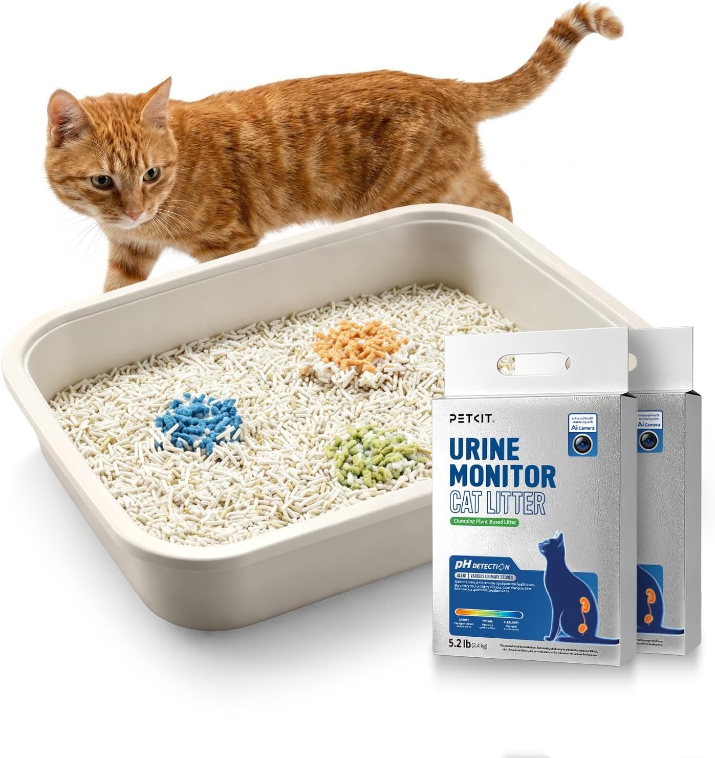 PETKIT Tofu Cat Litter, Clumping Flushable, Urine pH Detection Tofu Litter | 100% Natural Ingredients Plant Cat Litter, Dust-Free,Low Tracking and Odor Control