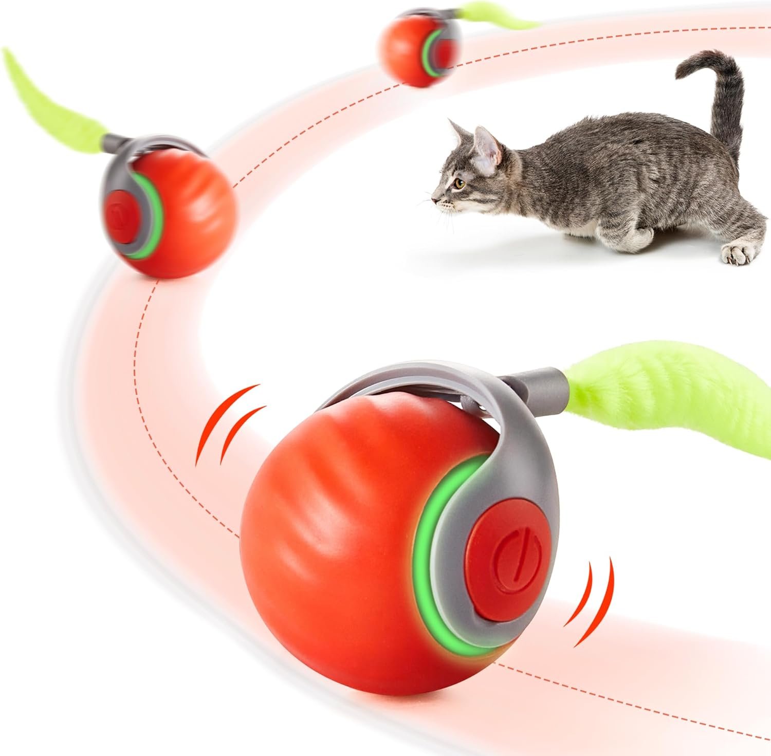 Potaroma Moving Ball Cat Toys with Feather Tail, Rechargeable | 2026 New Interactive Toy for Indoor Cats Exercise, Smart Interactive Kitten Rolling Ball, Orange