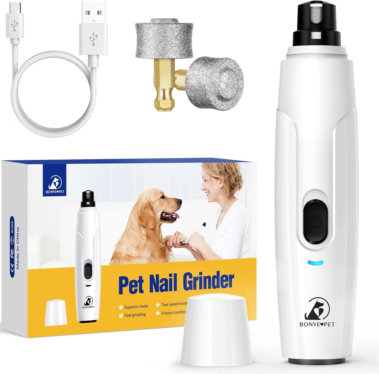 Nail Grinder for Dogs – Upgraded Dog Nail Trimmers Super Quiet, 2 Speeds, Rechargeable, 2 Grinding Wheels for Small Large Dogs & Cats