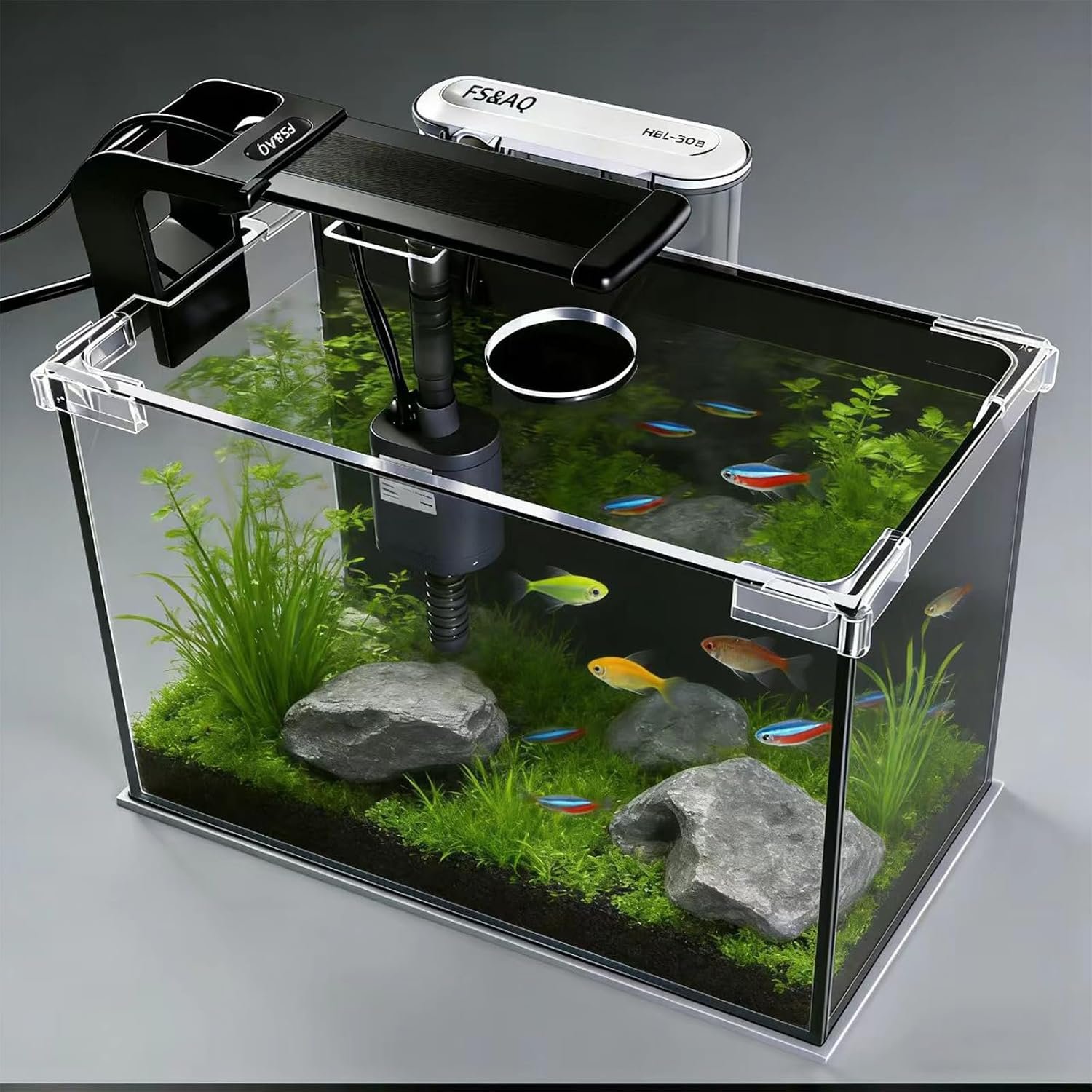 FS&AQ 2.5 Gallon Betta Fish Tank with Filter Light and Lid Small Aquarium Starter Kit Perfect for Desktops Offices or Beginners