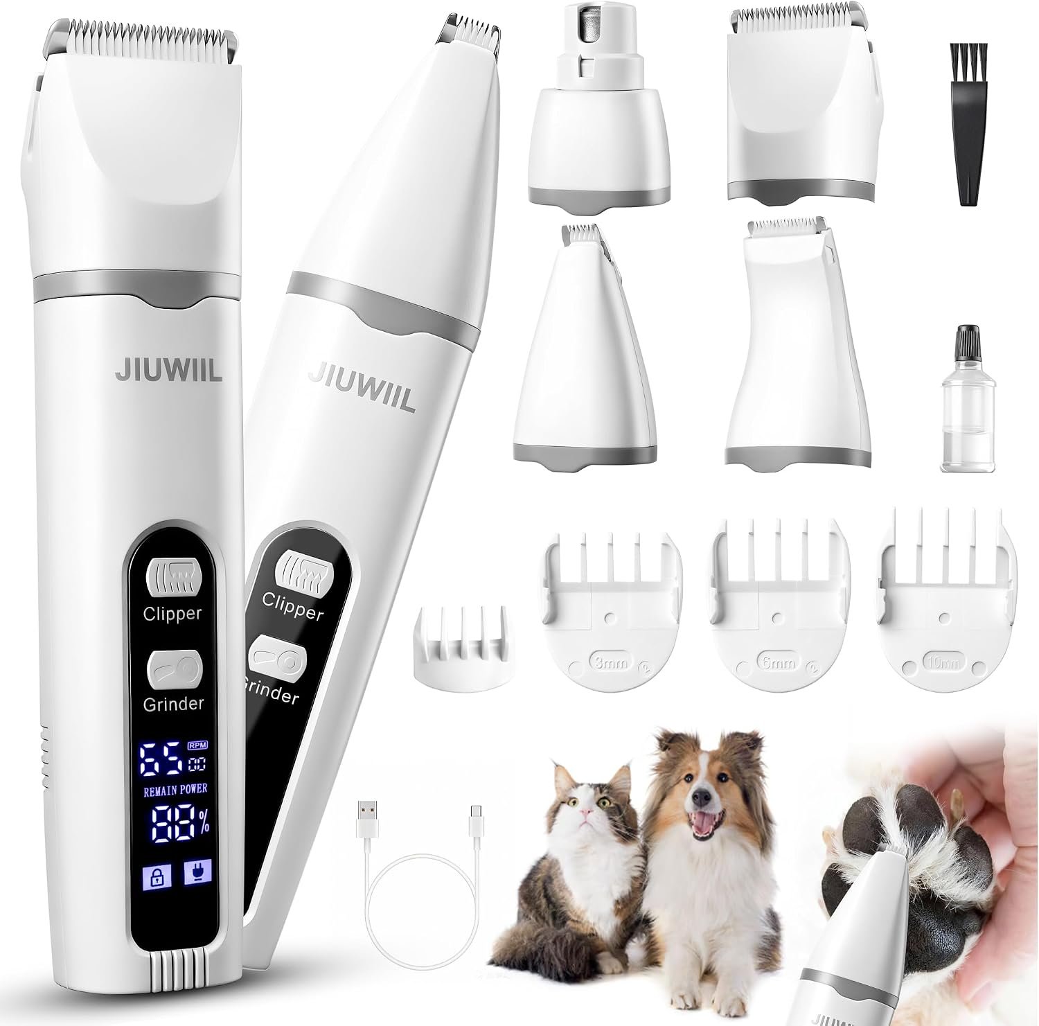 Dog Clippers for Grooming,4 in 1 Dog Grooming Kit Hair Clipper | Dog Trimmer for Grooming with LCD Display,Dog Hair Trimmer for Paw Nail Grinder,Shaver Grooming Supplies for Pet Cats Dogs