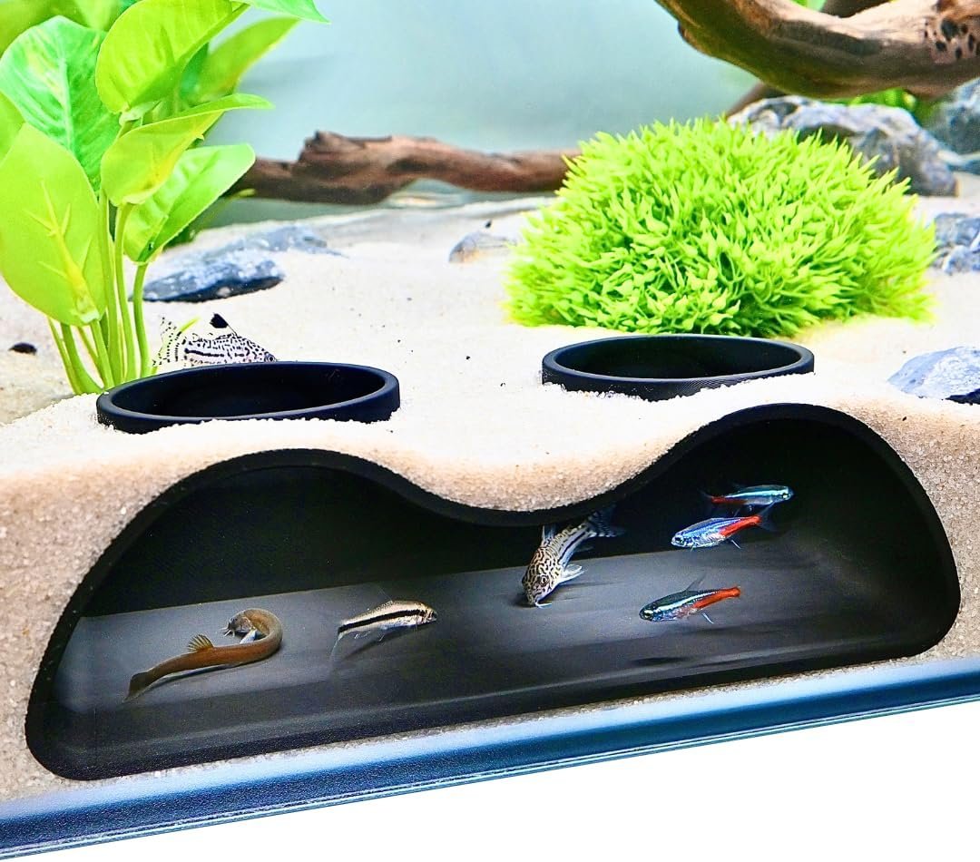 Lucky Critter Aquarium Underground Tunnel Cave Natural Curve Two Hole | Viewing Fish & Shrimp Under Gravel Tunnel | Fish Tank Decor Decoration Hideout Perfect for Corydora Catfish, Kuhli Loach, Pleco