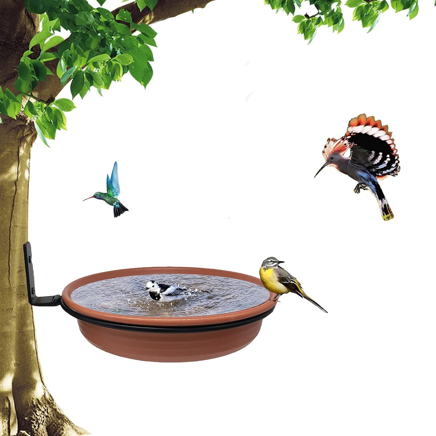 Bird Feeder Tree Mounted with Heavy Duty Sturdy Steel, 8.5” in Diameter×1.85″ Deep Brick Red Bird Bath Tray,Installed on Wooden Fences, Trees, Deck,Indoor and Outdoor Walls
