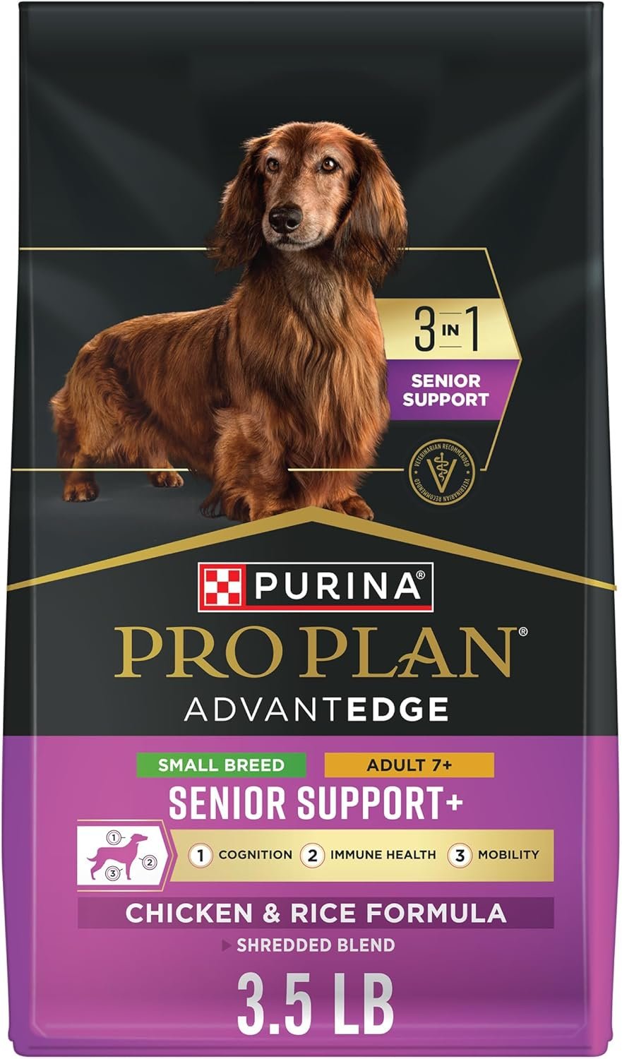 Purina Pro Plan AdvantEDGE Senior Support Plus Small Breed Shredded Blend Chicken and Rice Formula Dry Dog Food – 3.5 lb Bag