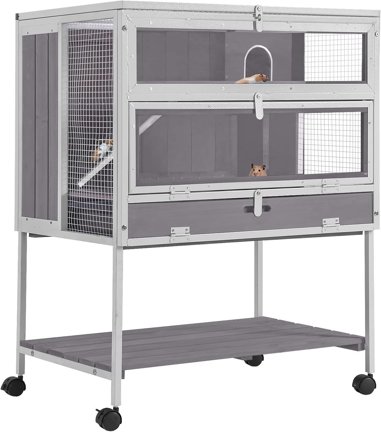 Guinea Pig Cage Hamster Cage All-Around Metal Frame Rat House on Wheels,Small Animal Cage with Deeper Tray