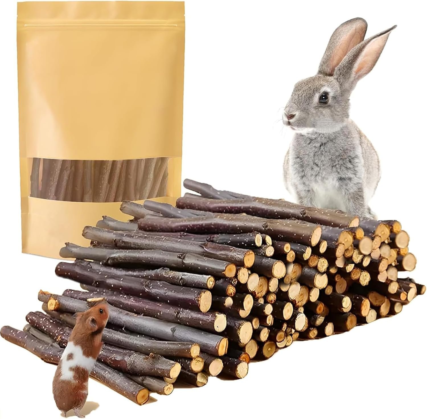 600g Organic Apple Sticks Small Animals Molar Wood Treats Toys for Chinchillas Guinea Pig Rabbits Hamster Gerbil Parrot Bunny Chew Stick Toys, 21.2 OZ