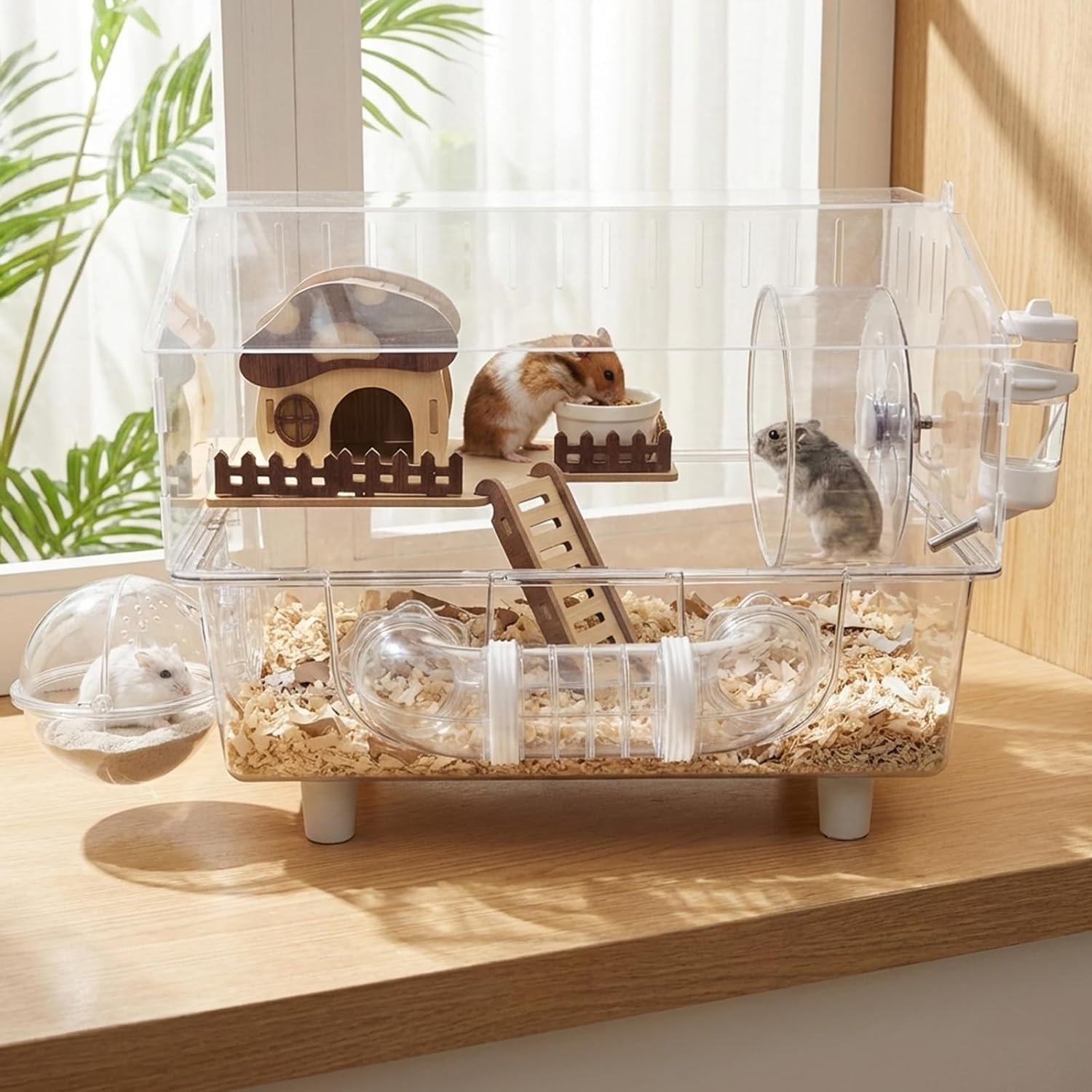 Loungewave Acrylic Hamster Cage, 8 in 1 Gerbil Cage with Accessories