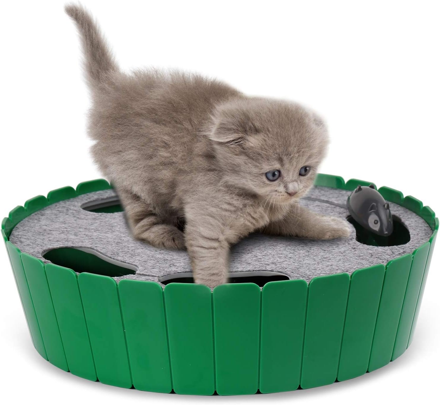 Pawaboo Interactive Cat Toy with Running Mouse, Automatic Track Kitten Toy | Electronic Motion Cat Toy for Indoor Cats, Pop and Play Hide Seek Cats Toys Hunting Mouse for Kitty Play Exercise, Green