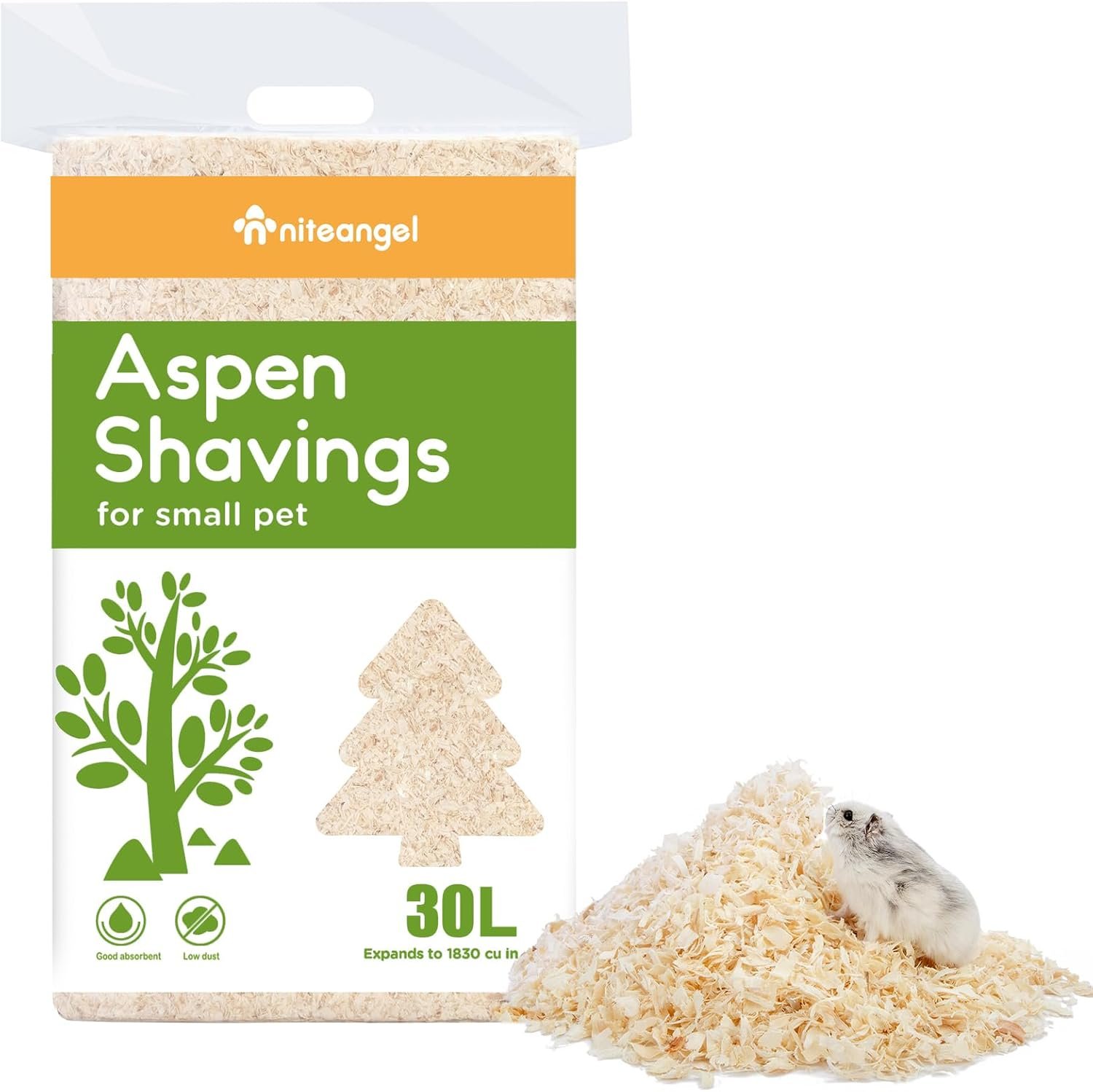 Niteangel Aspen Shaving Hamster Bedding: 30L Absorb Odors & No Dust | Respiratory-Friendly & Encourage Digging Instinct – DIY Tunnel System for Syrian Dwarf Hamster Gerbil Mice Rat or Small Pets