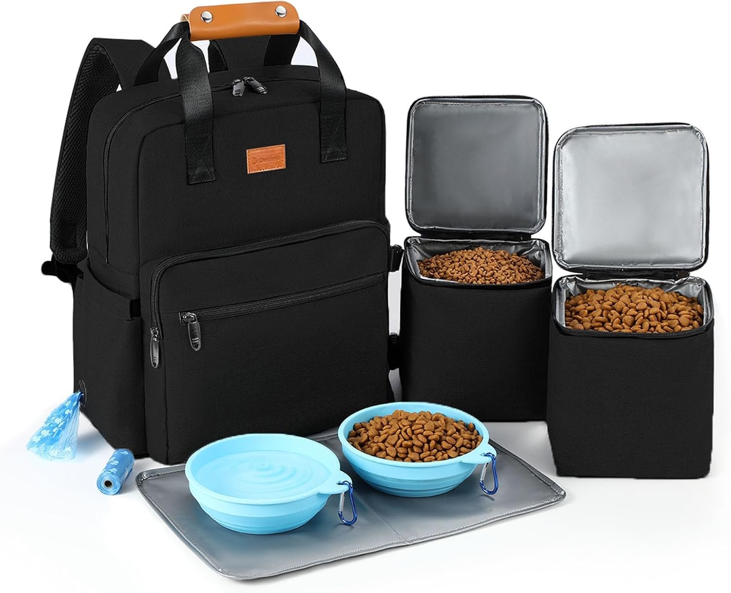 DELOMO Dog Travel Bag, 25L Airline Approved Dog Travel Backpack Set, Black