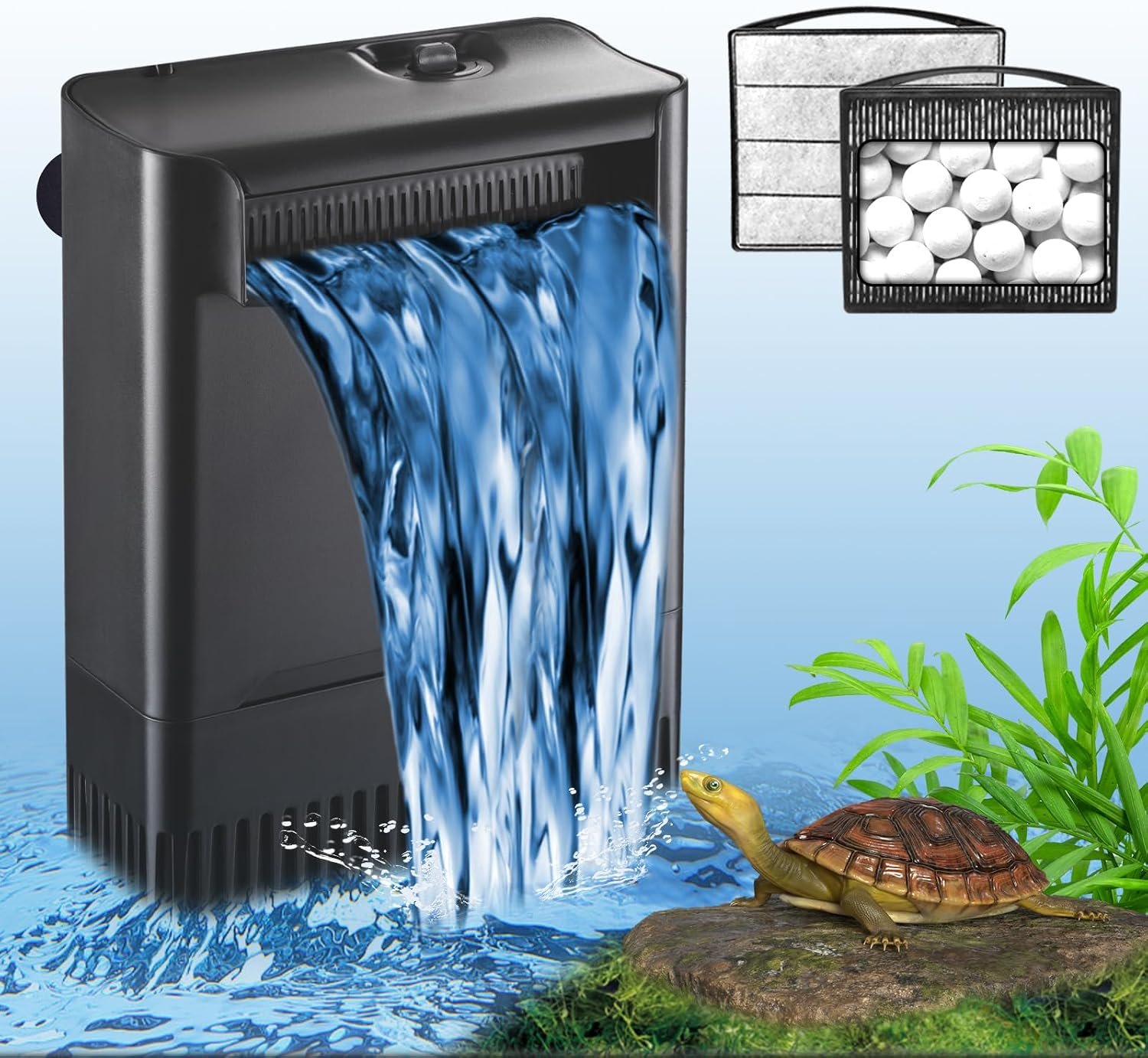 Turtle Tank Filter Aquarium Filter Power Adjustable 20-75 Gal. 290GPH Large