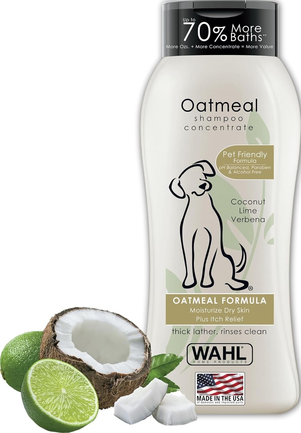 Wahl USA Dry Skin & Itch Relief Pet Shampoo for Dogs – Oatmeal Formula with Coconut Lime Verbena Scent & Pet Friendly Formula, 24 Oz – Model 820004A | Oatmeal Formula Moisturizes Skin & Provides Itch Relief For Sensitive Skin Dogs, Pet Friendly Formula – Model 820004A