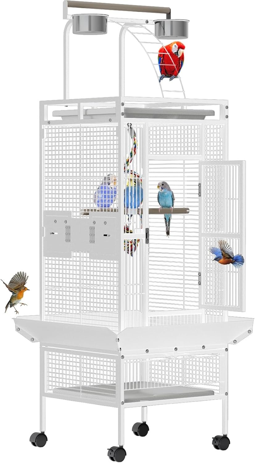 Garveehome 60 Inch White Parrot Cage with Play Top & 4 Feeder Bowls