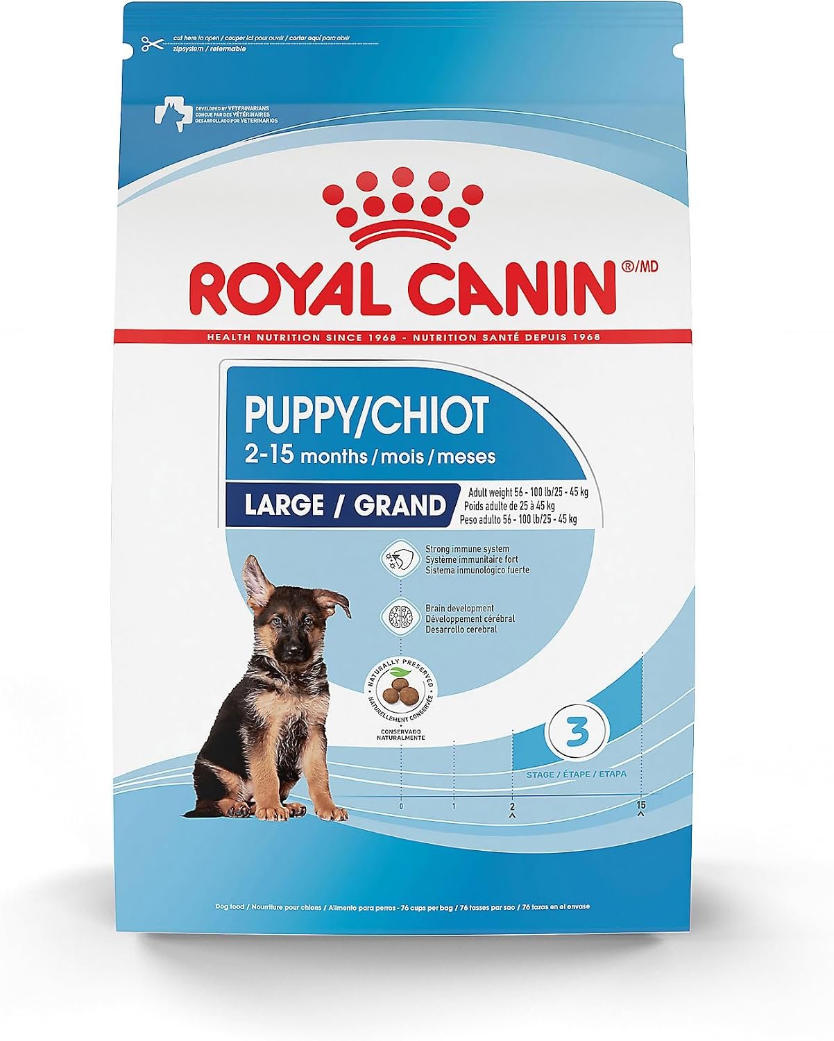 Royal Canin Size Health Nutrition Large Puppy Dry Dog Food, 30 lb Bag | Growth And Development, Immune & Digestive Support, For Puppies 56-100 lb, Crunchy Kibble, Developed by Veterinarians