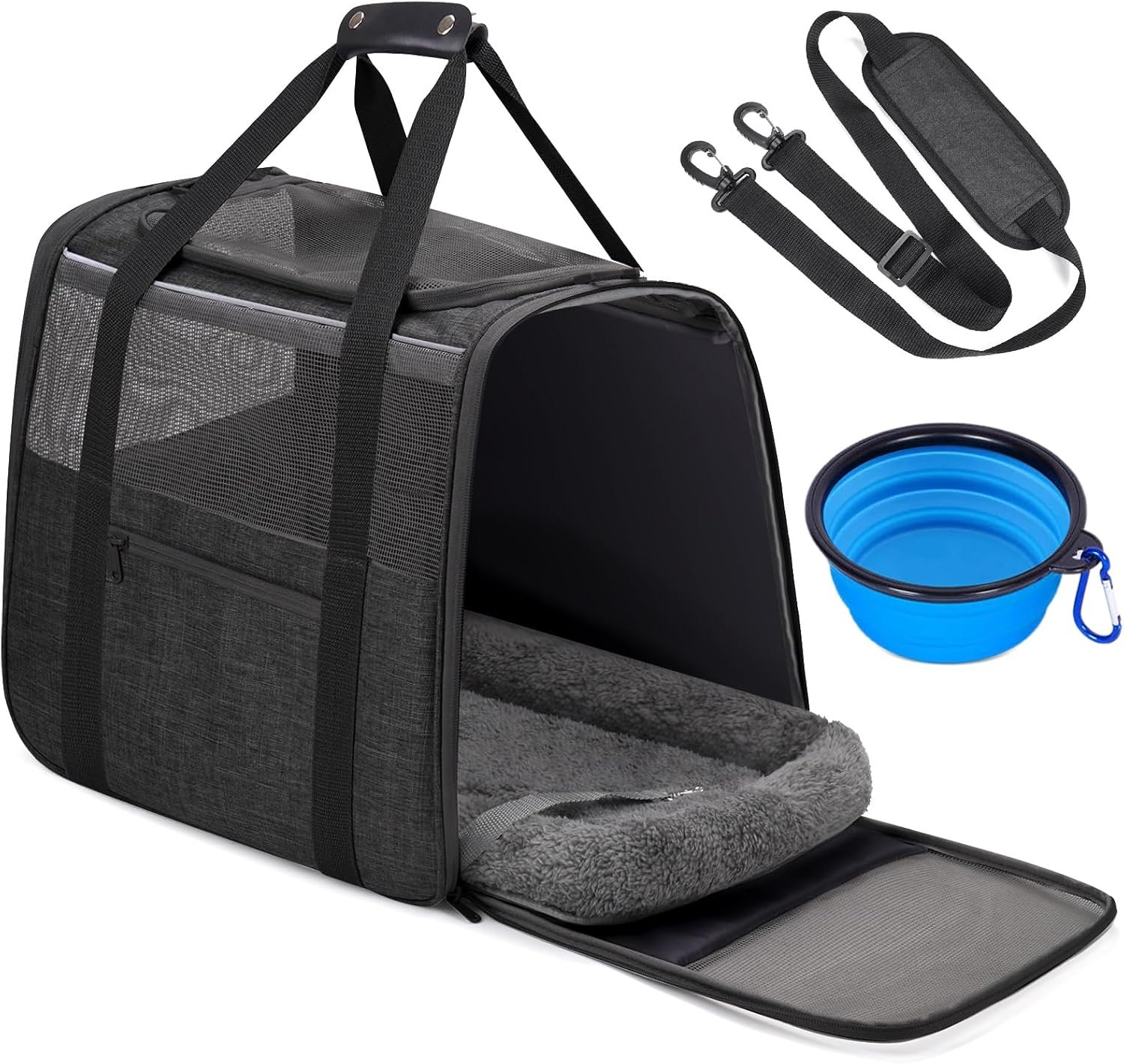 JUNGYOUN Premium ​Cat Carrier – ​Pet Carrier for Cat & Small Dogs up to 15lbs – ​Airline Approved Travel Dog Carrier with Anti-Escape Zippers, Collapsible Travel Bowl & Padded Strap