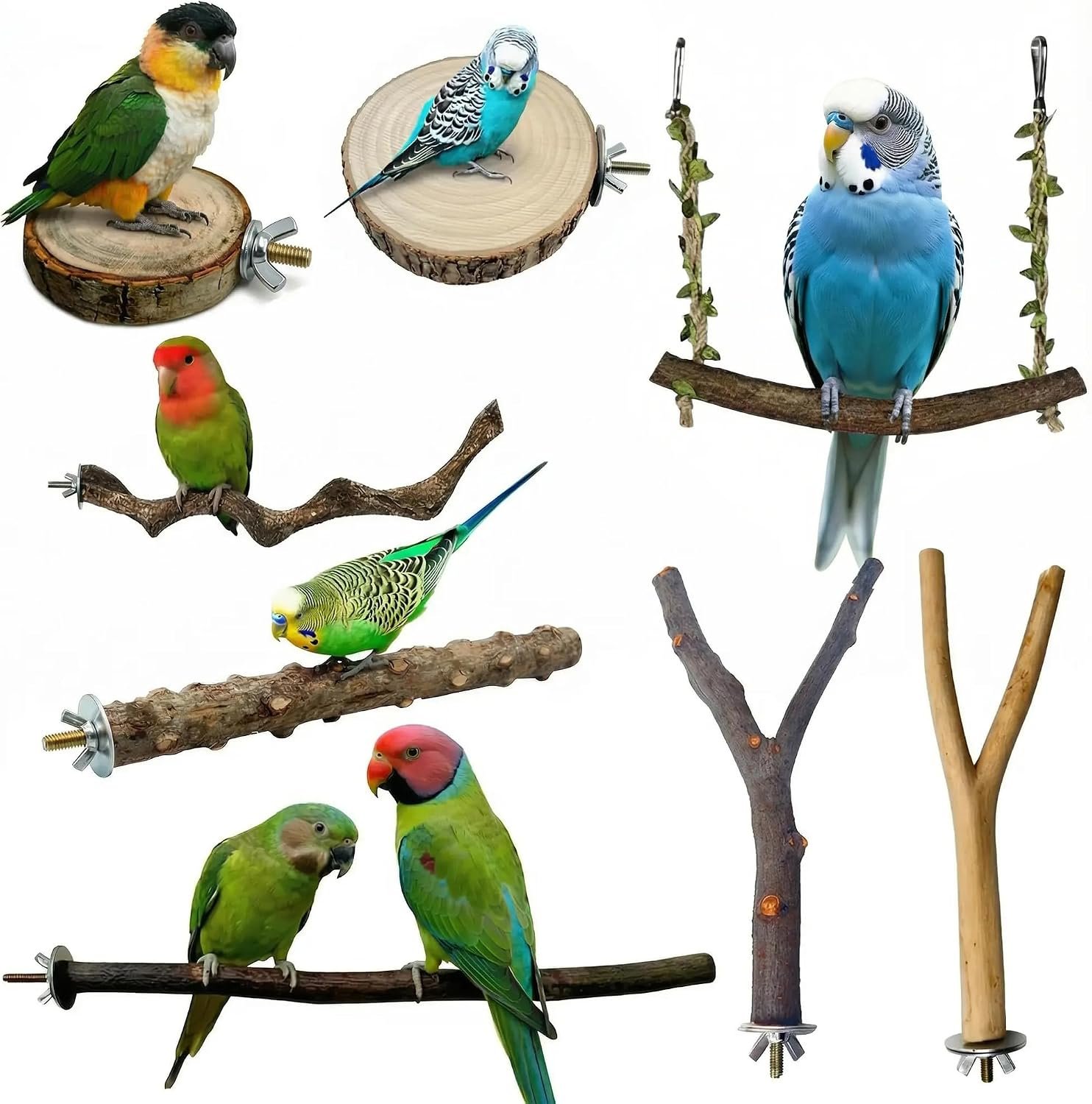 8PCS Bird Perches for Cage, Natural Wood Stands for Small Parrots