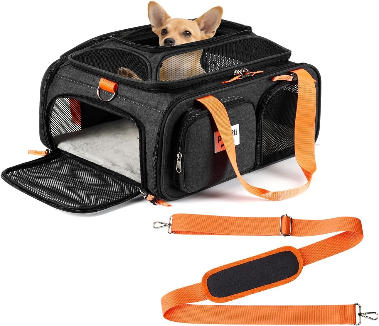 pidipiti 17x13x8 Soft-Sided pet Carrier,for 1 Extra-Small Dog/Small cat | top Expandable,TSA Approved,for Frontier Allegiant Breeze Airlines ,with 2 pockets,zipper lock,leakproof,good Visibility