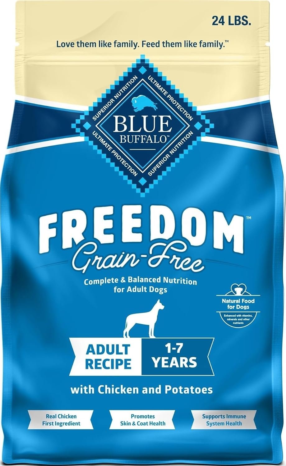 Blue Buffalo Freedom Chicken Adult Grain-Free Dry Dog Food, 24 lb | Antioxidant-Rich LifeSource Bits, No Chicken By-Product, Corn, Wheat, or Soy