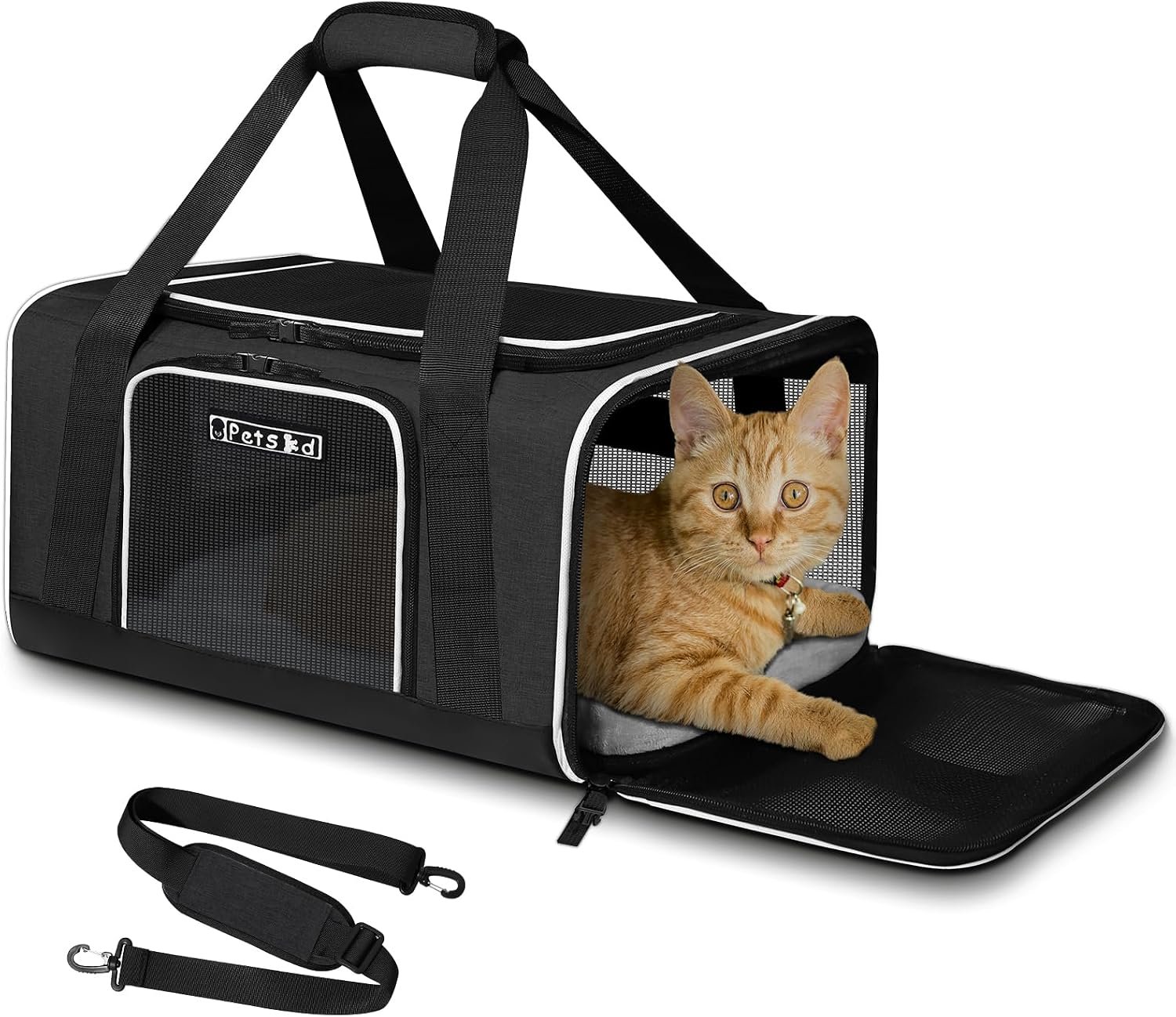 Petskd Small Pet Carrier 17″ L x 11″ W x 9.5″ H Airline Approved, Black