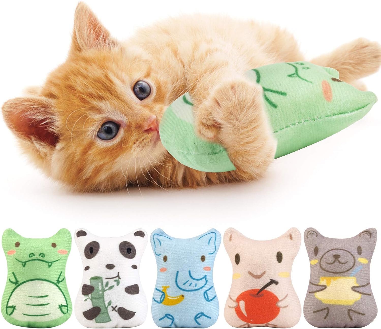 Catnip Toys for Indoor Cats – 5PCS Plush Cat Chew Toys Teething Interactive Catnip Filled Kitten Toy Soft Pet Toy