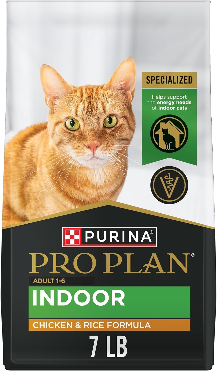 Purina Pro Plan Adult Indoor Chicken and Rice Formula High Protein Cat Food – 7 lb. Bag