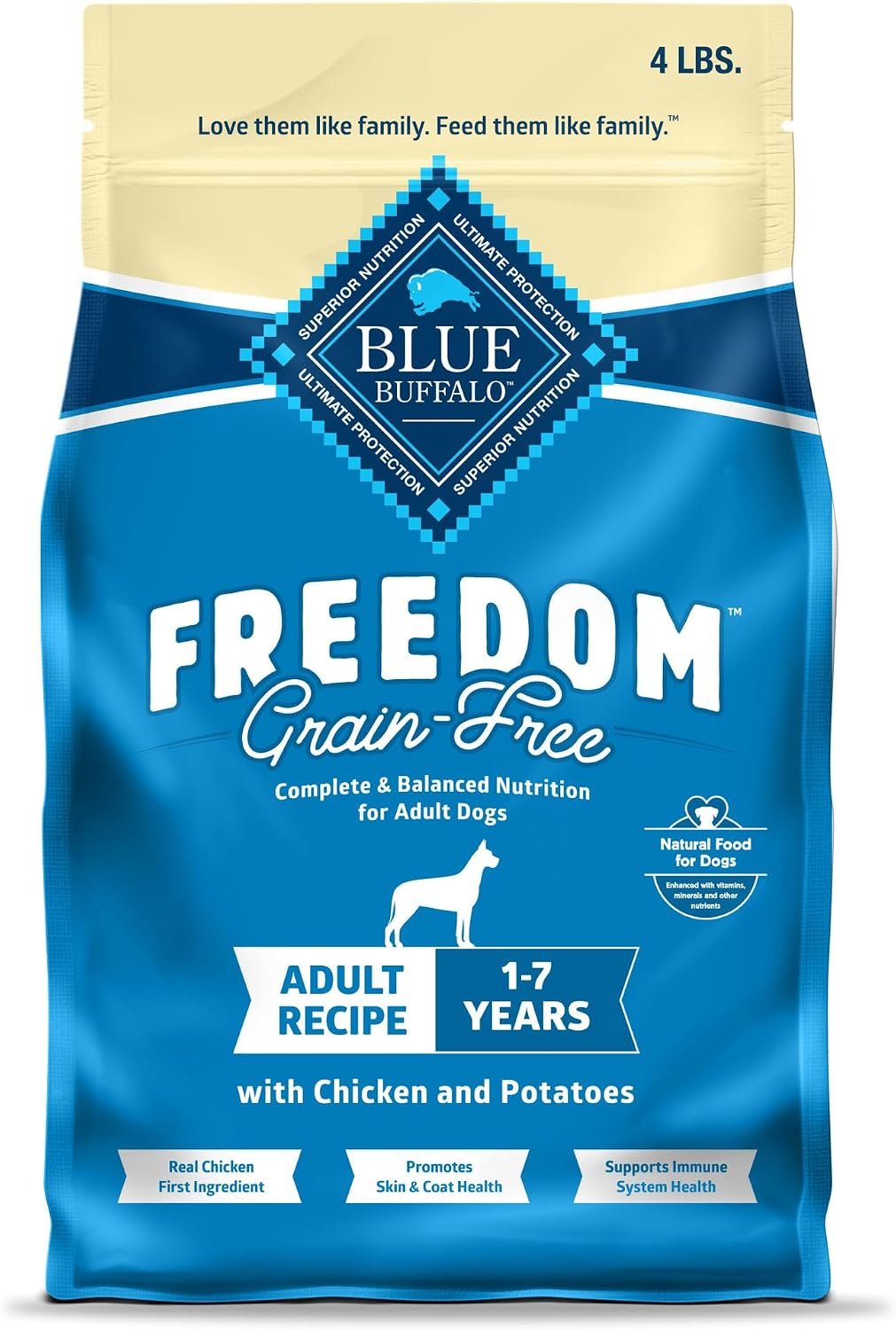 Blue Buffalo Freedom Chicken Adult Grain-Free Dry Dog Food, 4 lb | Antioxidant-Rich LifeSource Bits, No Chicken By-Product, Corn, Wheat, or Soy