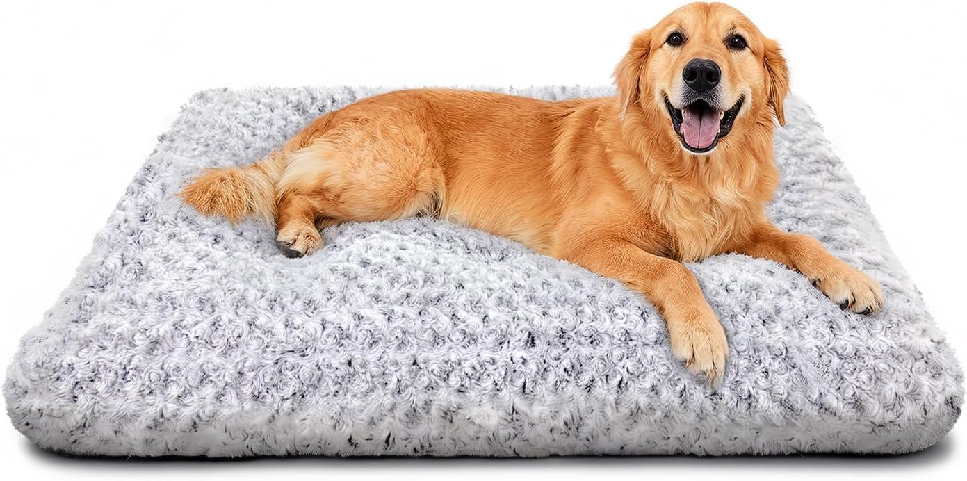 Dog Beds Large Sized Dog, Washable Durable Pet Bed, Deluxe Plush Soft & Comfortable Dog Crate Bed Pad for Large, Jumbo, Medium, Small Dogs Breeds, 35″X 23″-XL, Light Gray
