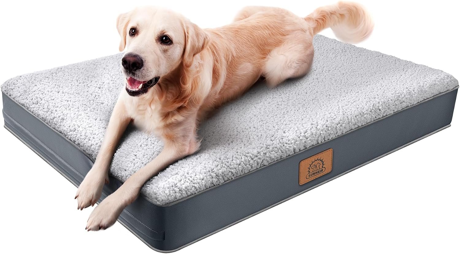 Sunheir Washable Orthopedic Large Dog Bed with Removable Cover, Pet Bed Mat | Big Waterproof Dog Crate Bed, Egg Crate Foam Support, Anti-Slip Bottom, Easy-Clean, Soft Plush Dog Beds Large Sized Dog, Grey