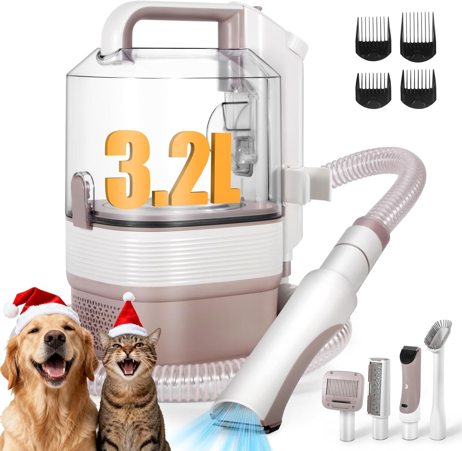 Dog Grooming Kit, 3.2L Large Capacity Pet Grooming Vacuum for Dogs and Cats, 12,000Pa Strong Suction & Low Noise Pet Pro Grooming Tool with 5 Pets Grooming Tools for Shedding Pets and Cats