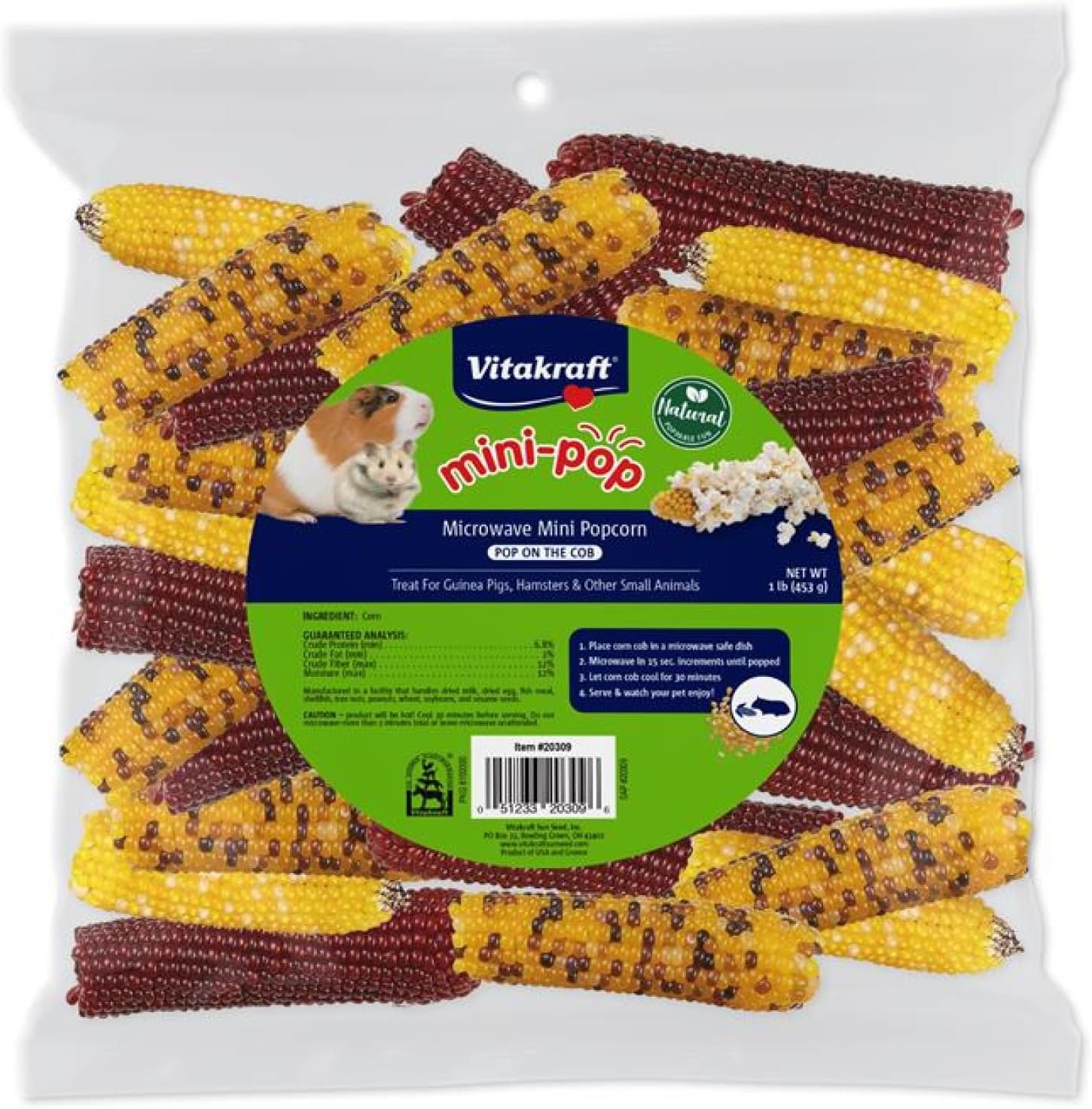 Vitakraft Mini Pops Microwavable Corn Cobs for Small Animals – Corn on The Cob Snack for Hamsters, Rabbits, & Guinea Pigs – Pet Treat & Enrichment Chew Toy – Popcorn for Small Animals (1lb)