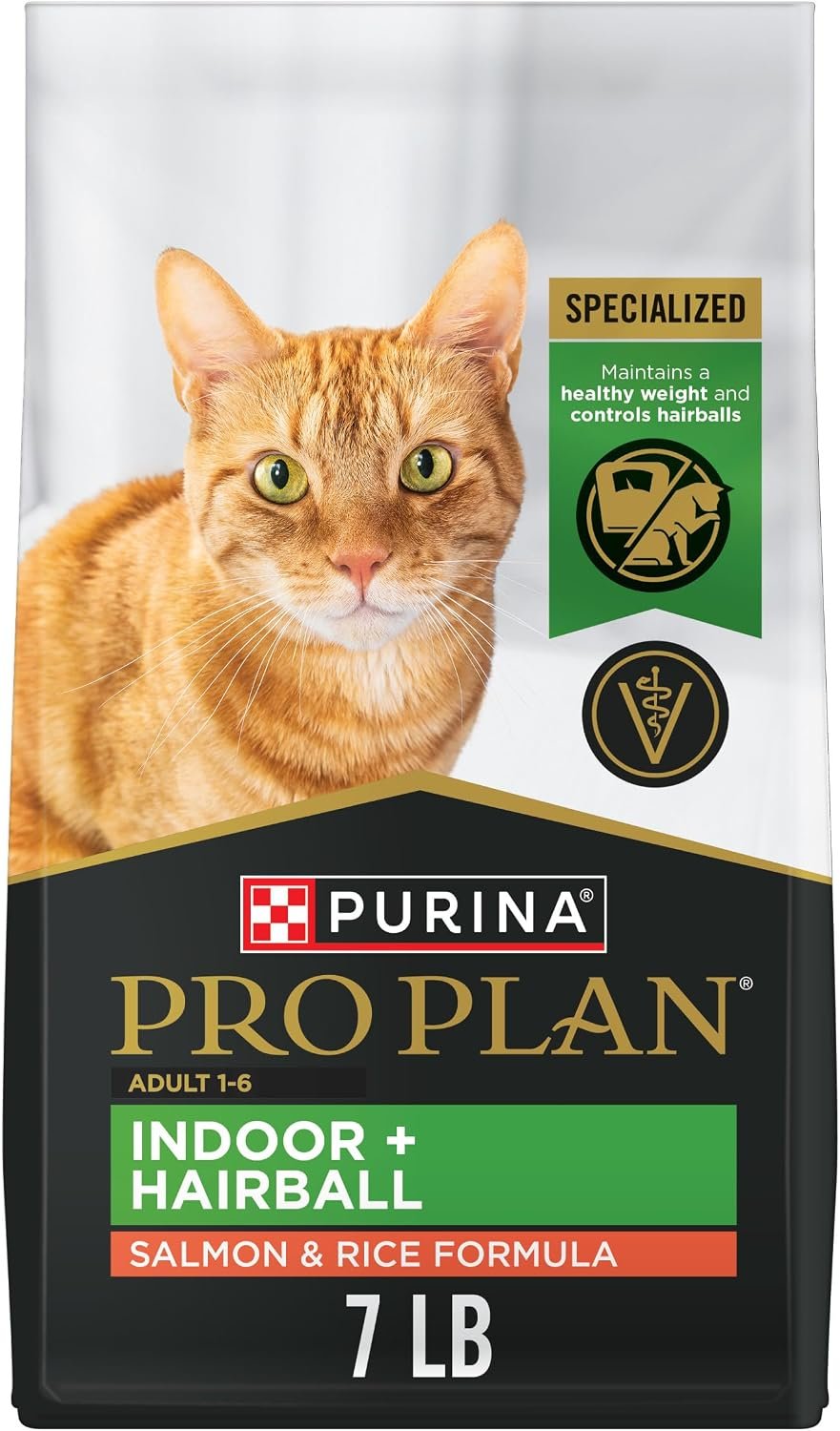 Purina Pro Plan Hairball, Healthy Weight, Indoor Dry Cat Food, Focus Indoor Care Salmon & Rice Formula – 7 lb. Bag