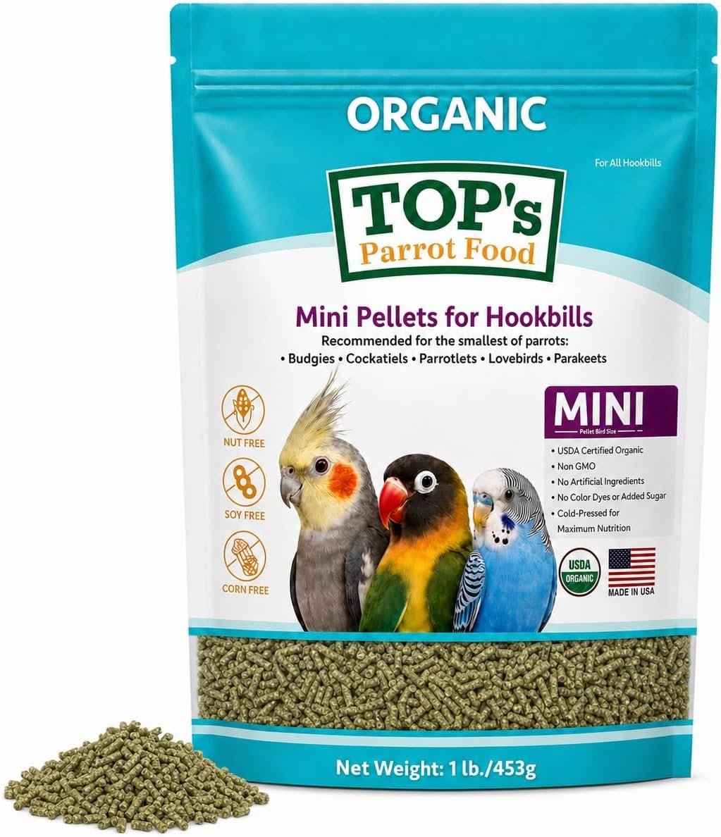 TOP’s Mini Parrot Pellets 1 lb, USDA Organic Certified, Non-GMO Bird Food