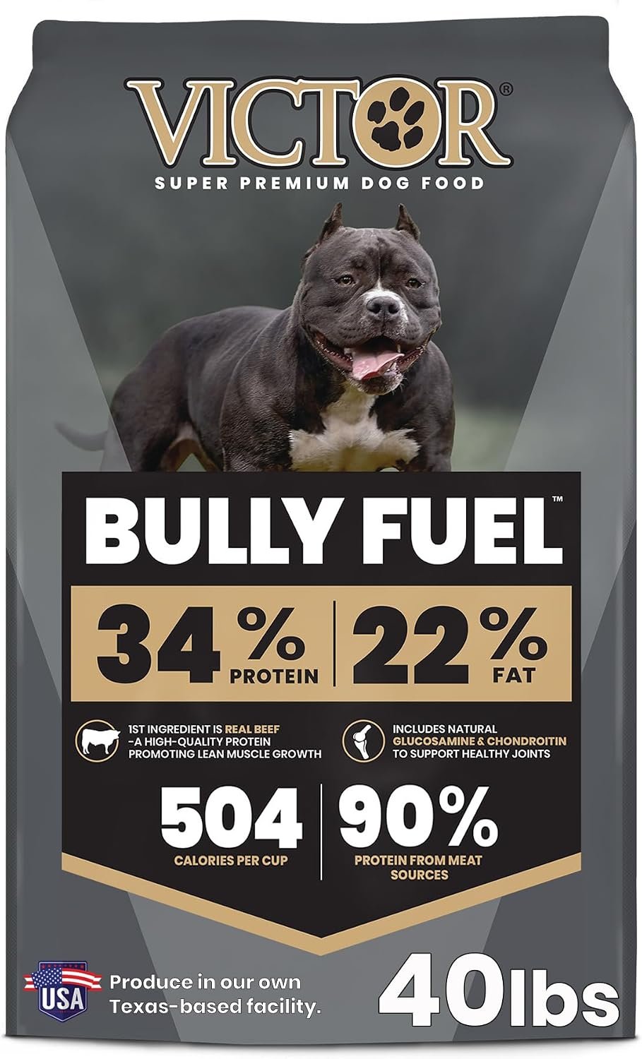 VICTOR Bully Fuel Dry Dog Food – High-Calorie Formula for Muscle, 40 lb | Real Beef First Ingredient, Lean Muscle Support, Glucosamine & Chondroitin for Joint Health, Omega 3 & 6 for Skin & Coat